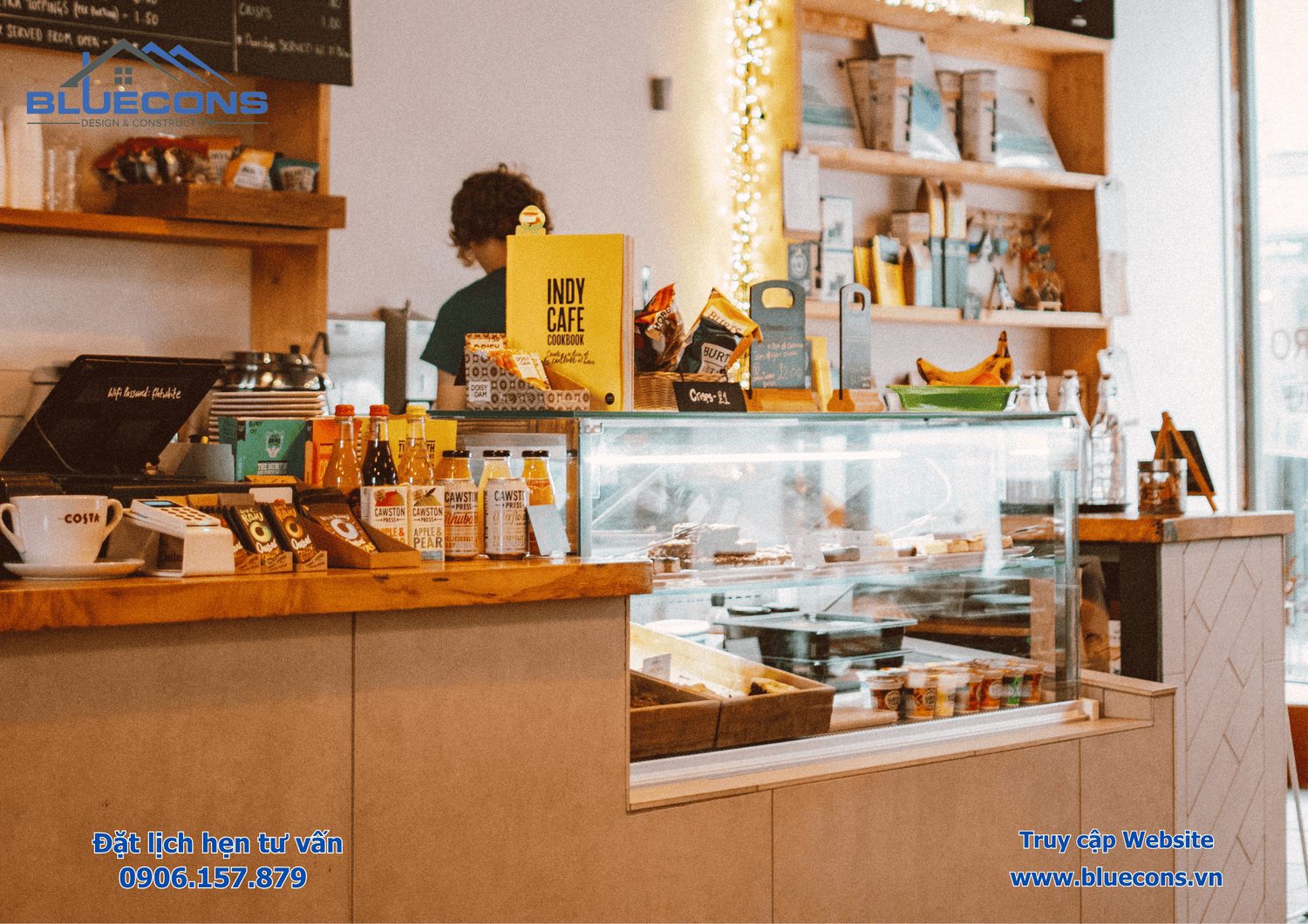Sự kết hợp đá và gỗ làm quầy pha chế