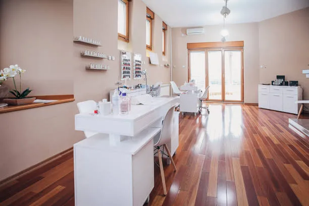 Inside of modern beauty spa, no people.