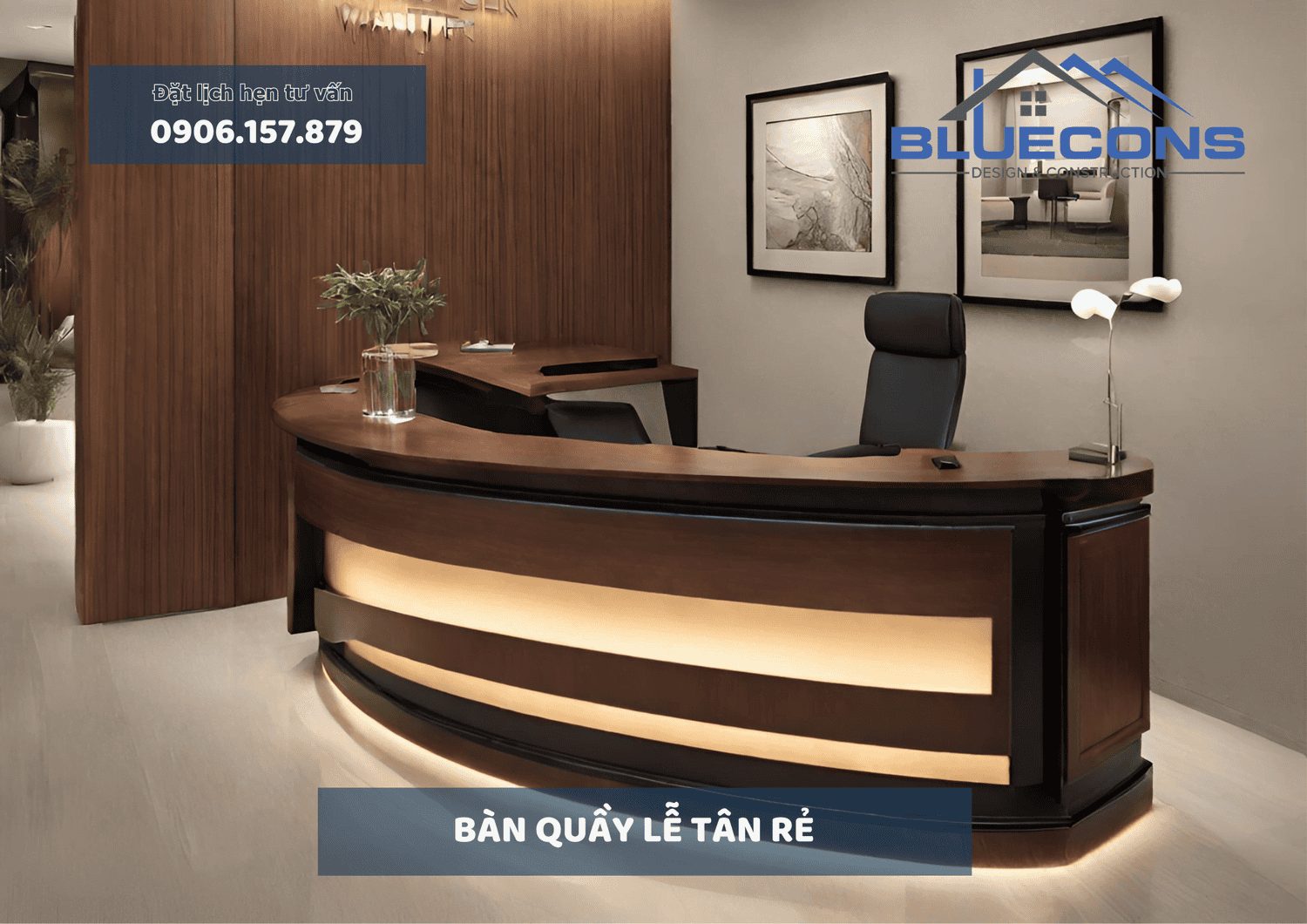Bàn quầy lễ tân rẻ đẹp, thiết kế bàn quầy lễ tân cao cấp nhất 2024