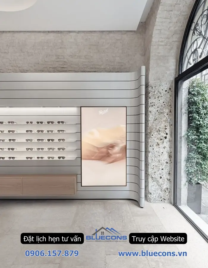 Thi công shop kính thuốc đẹp trưng bày hiện đại