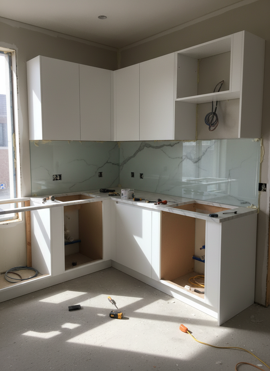 Firefly Construction of modern L shaped townhouse kitchen, moisture resistant MDF cabinets, w 951568