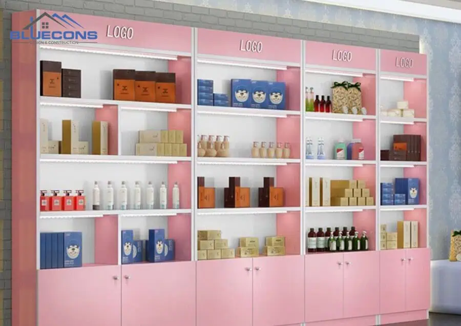 99+ Mẫu Kệ Trưng Bày Mỹ Phẩm Hot Nhất 2024 Tại Bluecons 7 Kệ trưng bày mỹ phẩm màu hồng đẹp mắt