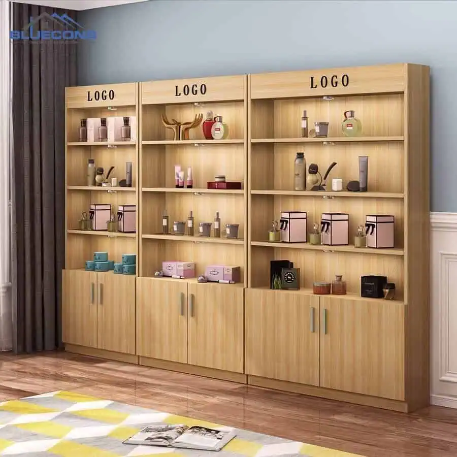 99+ Mẫu Kệ Trưng Bày Mỹ Phẩm Hot Nhất 2024 Tại Bluecons 5 Kệ trưng bày mỹ phẩm màu vân gỗ nổi bật