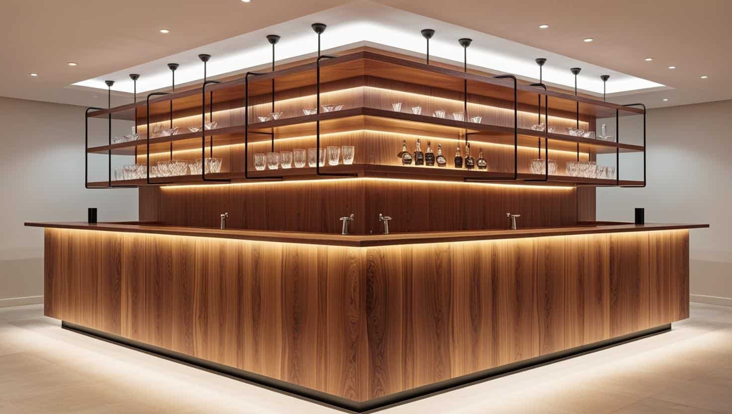 Kích thước quầy bar gỗ mdf có kệ treo 50m2 Kích thước quầy bar gỗ mdf có kệ treo 50m2