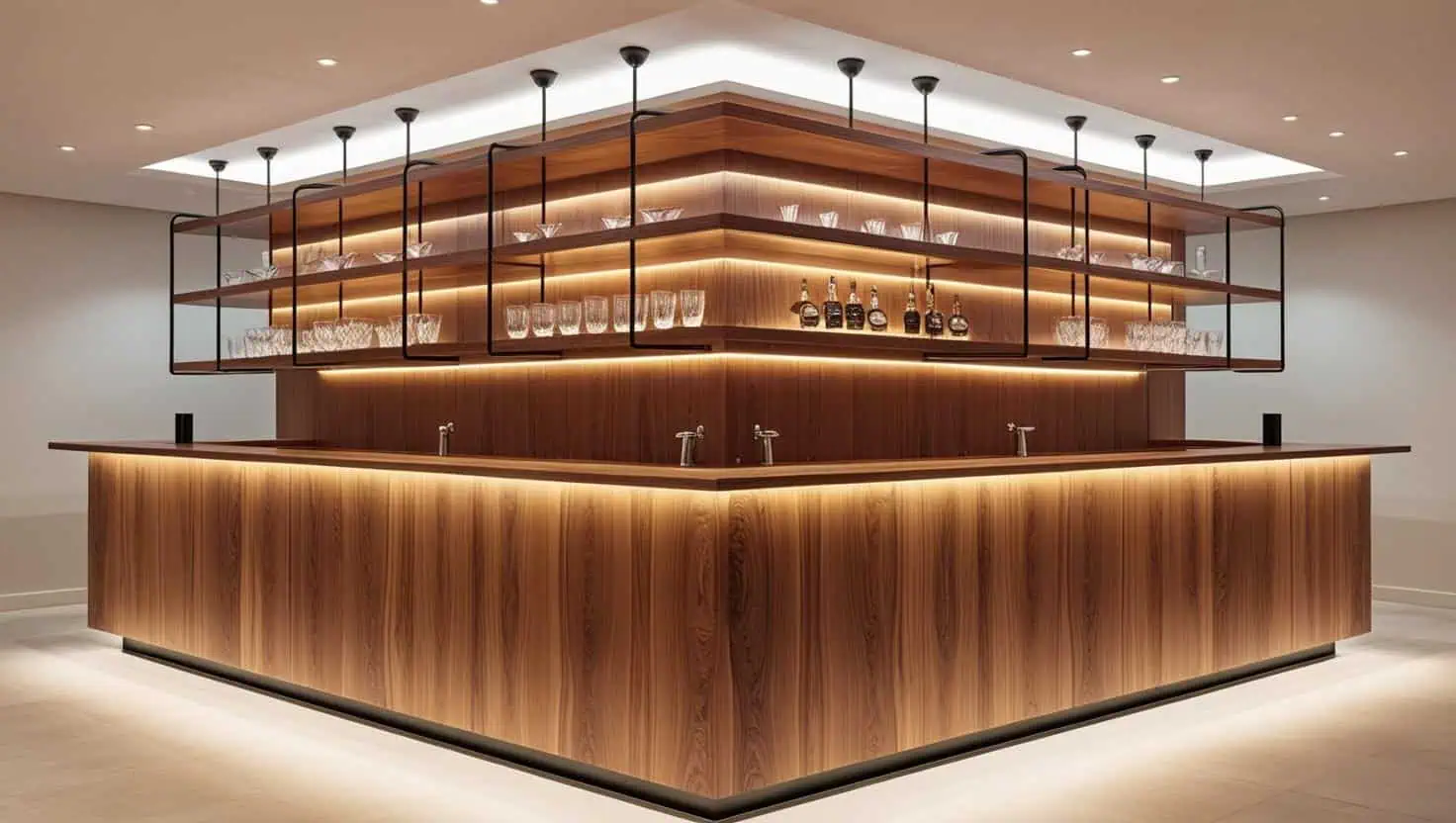 Kích thước quầy bar gỗ mdf có kệ treo 50m2 Kích thước quầy bar gỗ mdf có kệ treo 50m2