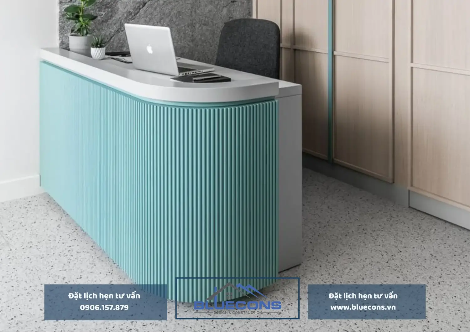 Mẫu bàn lễ tân đẹp với thiết kế độc đáo tại Bluecons 7 Mẫu bàn lễ tân đẹp với thiết kế độc đáo tại Bluecons