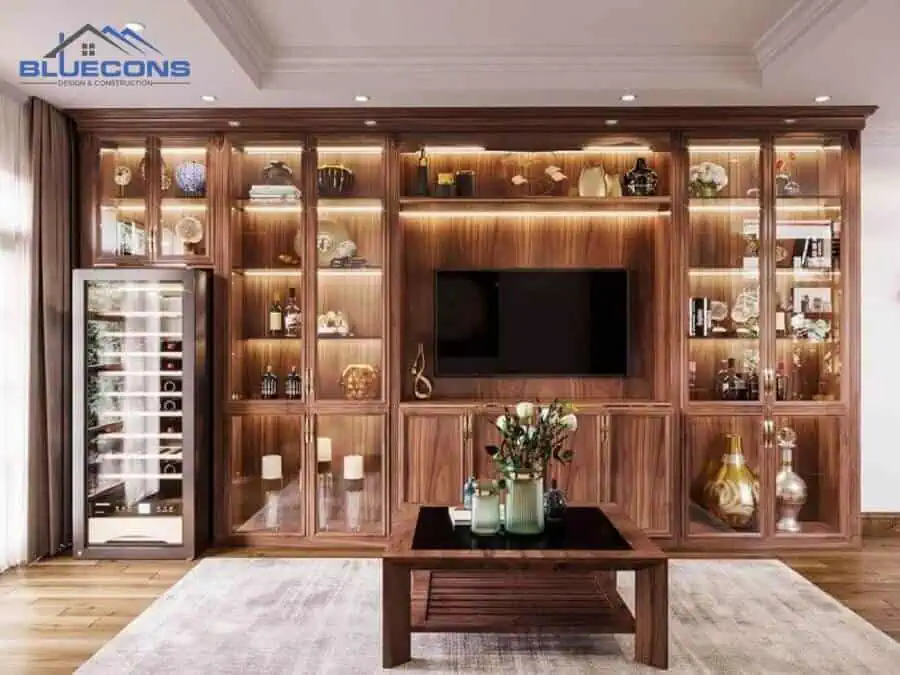 Đóng kệ gỗ theo yêu cầu giá rẻ TPHCM - Miễn Phí Tư Vấn & Thiết Kế 7 Mẫu kệ gỗ phòng khách đẹp