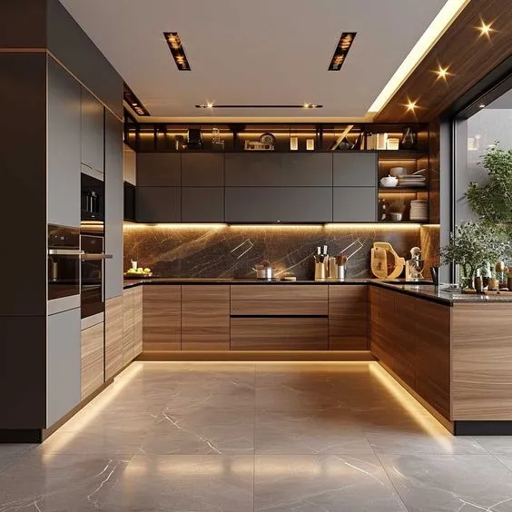 Quầy Bếp Gia Đình 6 Mẫu Tạo Nên Sự Khác Biệt Cho Không Gian 5 Mẫu quầy bếp chữ U kết hợp với đèn LED