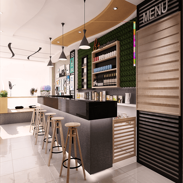 Không gian thiết kế quầy bar cho quán cafe 80m2 ấn tượng