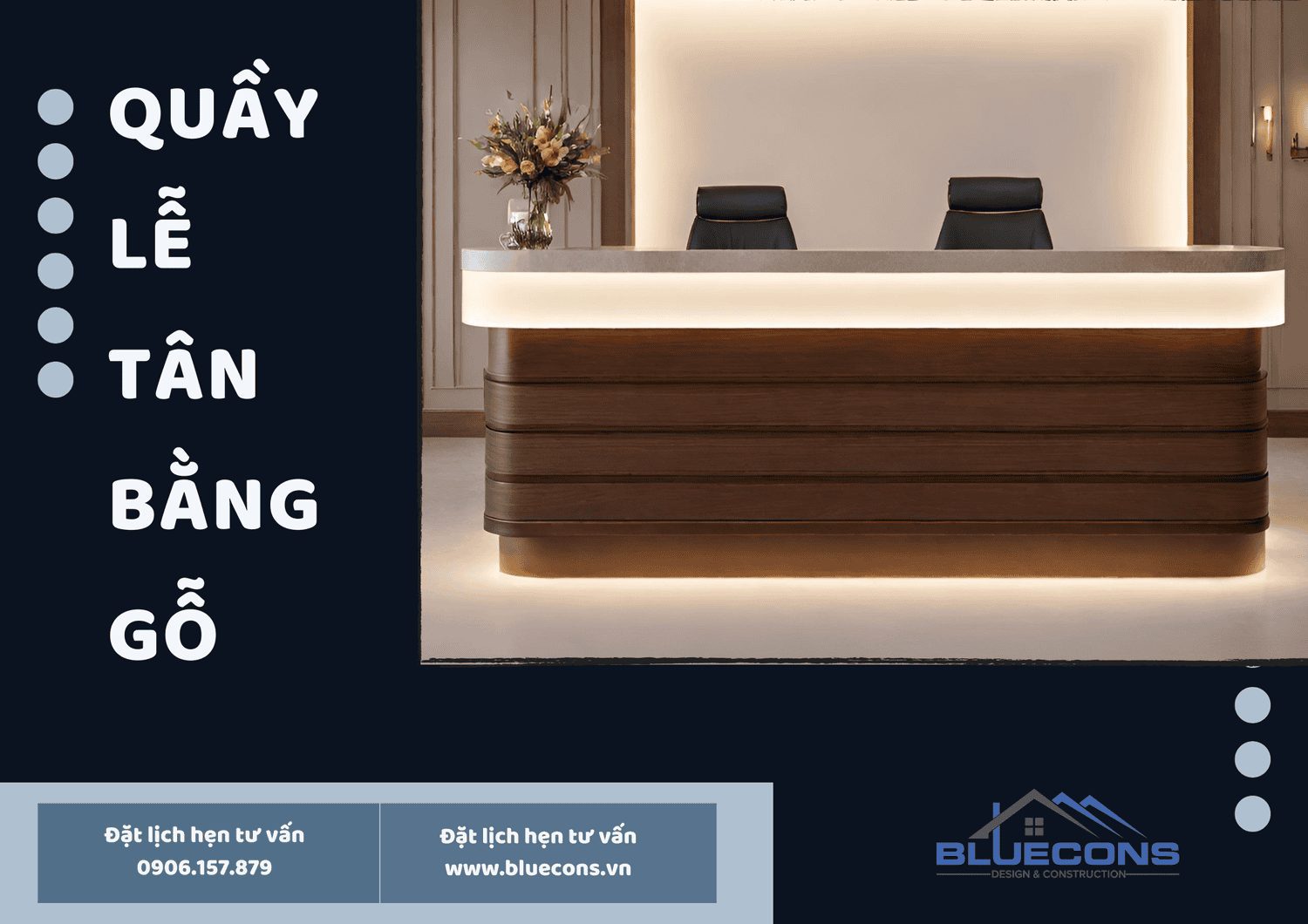 Quầy lễ tân bằng gỗ, mẫu quầy lễ tân gỗ độc đáo được ưa chuộng nhất năm 2024
