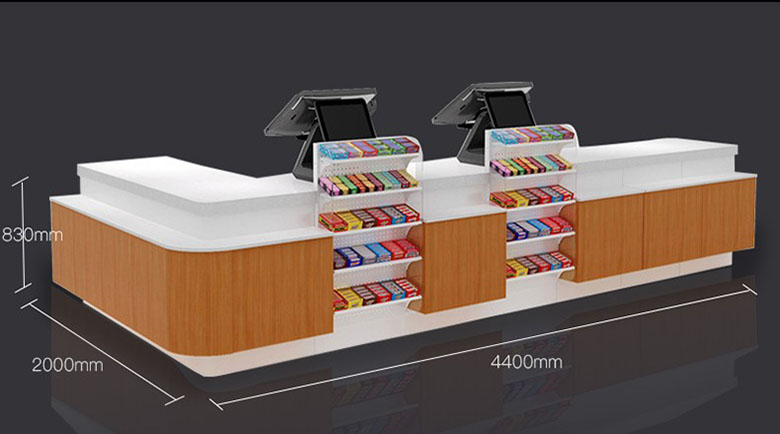 Quầy Thu Ngân Chữ L Có Kệ Để Đồ Tiện Dụng QTN034 3