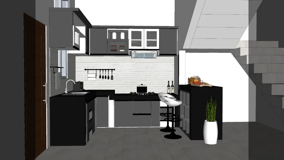 Quầy bar bếp sketchup