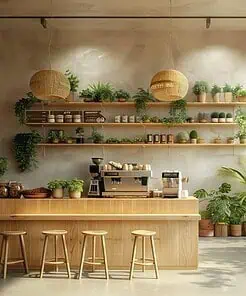 Quầy cà phê gỗ với thiết kế thiên nhiên