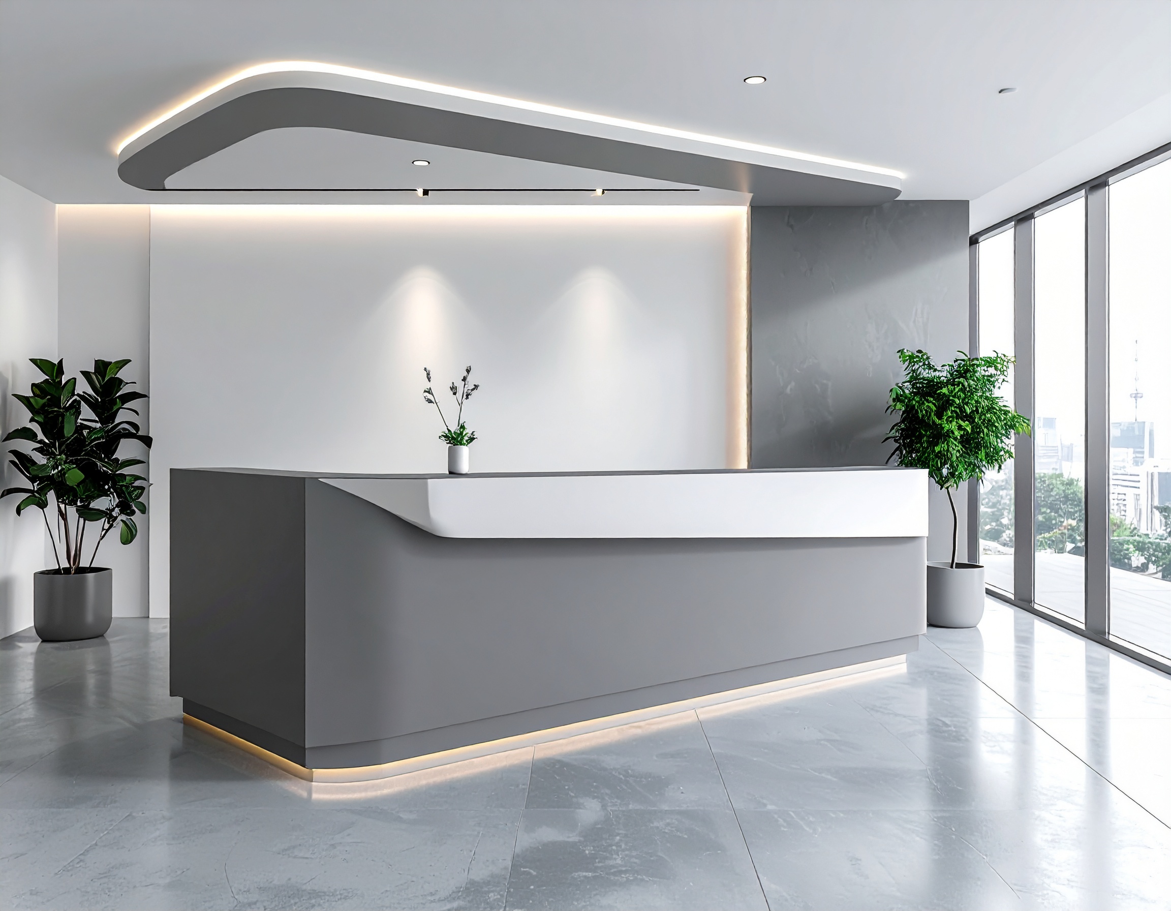 Quầy lễ tân chữ L tiết kiệm diện tích (4) Quầy lễ tân chữ L tiết kiệm diện tích (4)