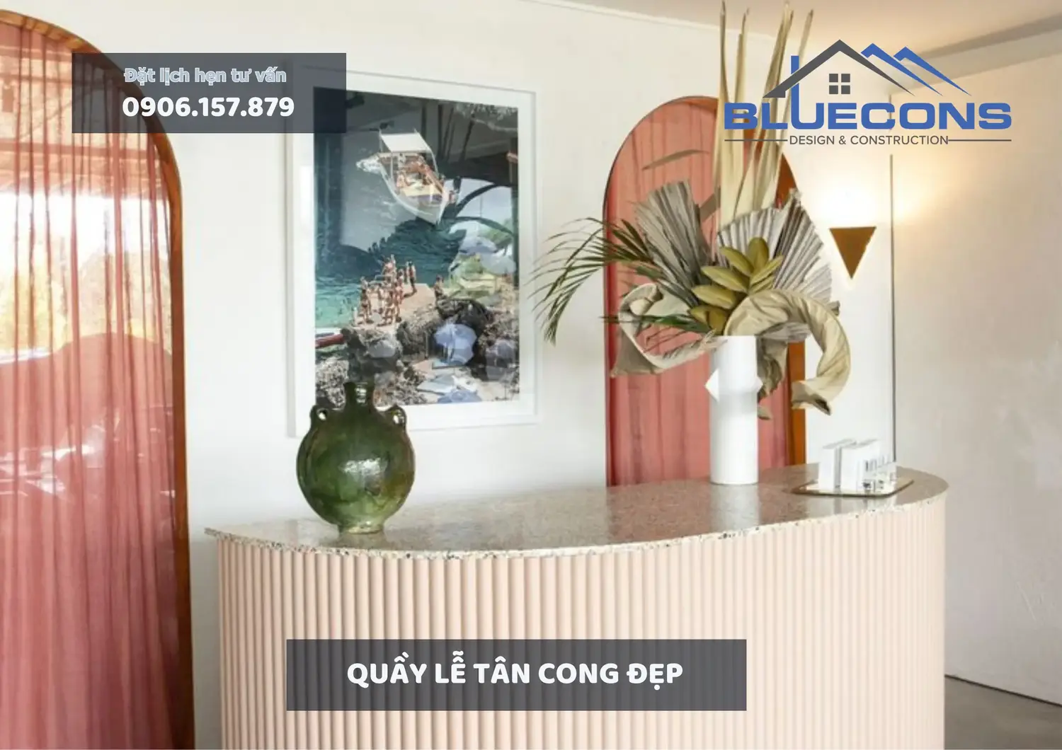 Quầy lễ tân cong đẹp, thiết kế quầy lễ tân giá rẻ thịnh hành 2024 4 Quầy lễ tân cong đẹp, thiết kế quầy lễ tân giá rẻ thịnh hành 2024