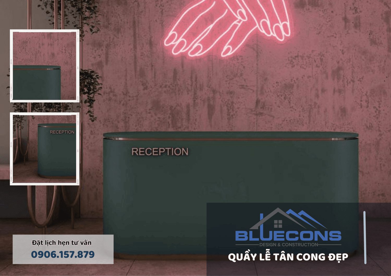 Quầy lễ tân cong đẹp, thiết kế quầy lễ tân giá rẻ thịnh hành 2024