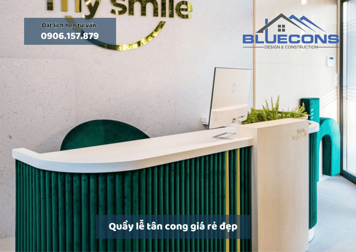 Quầy lễ tân cong giá rẻ đẹp, thiết kế thi công quầy lễ tân cong giá rẻ nhất 2024