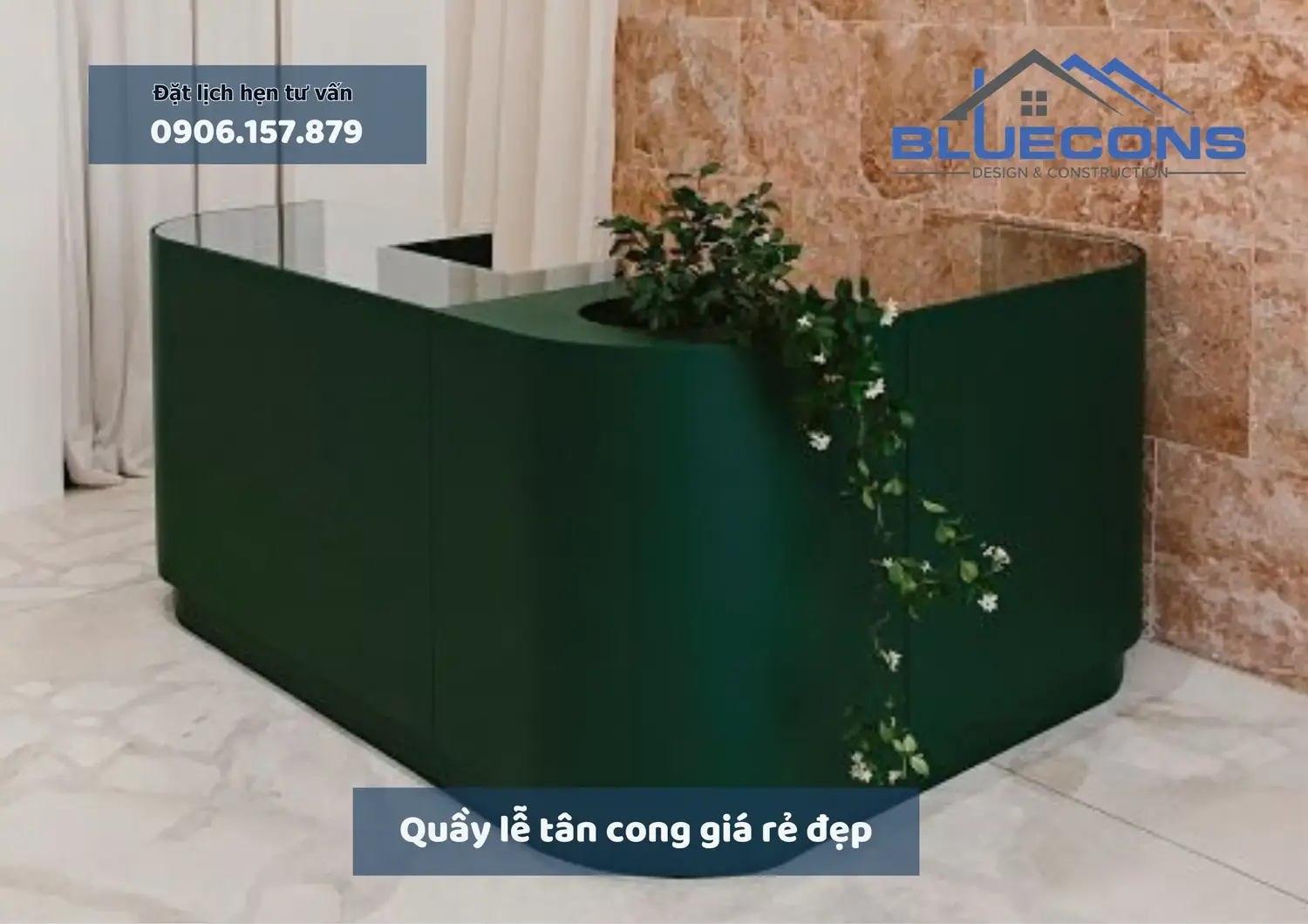 Quầy lễ tân cong giá rẻ đẹp, thiết kế thi công quầy lễ tân cong giá rẻ nhất 2024 5 Quầy lễ tân cong giá rẻ đẹp, thiết kế thi công quầy lễ tân cong giá rẻ nhất 2024
