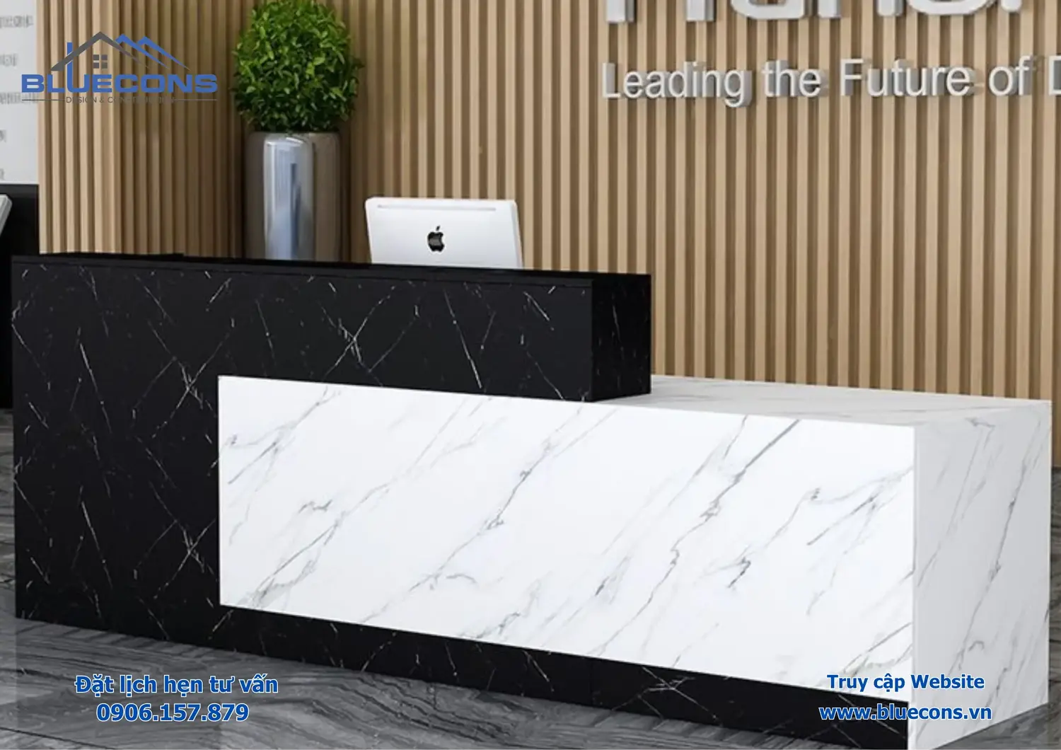 Quầy lễ tân đẹp hiện đại, Bàn quầy lễ tân được thiết kế độc đáo tại Bluecons 2024 2 Quầy lễ tân đẹp hiện đại, Bàn quầy lễ tân được thiết kế độc đáo tại Bluecons 2024