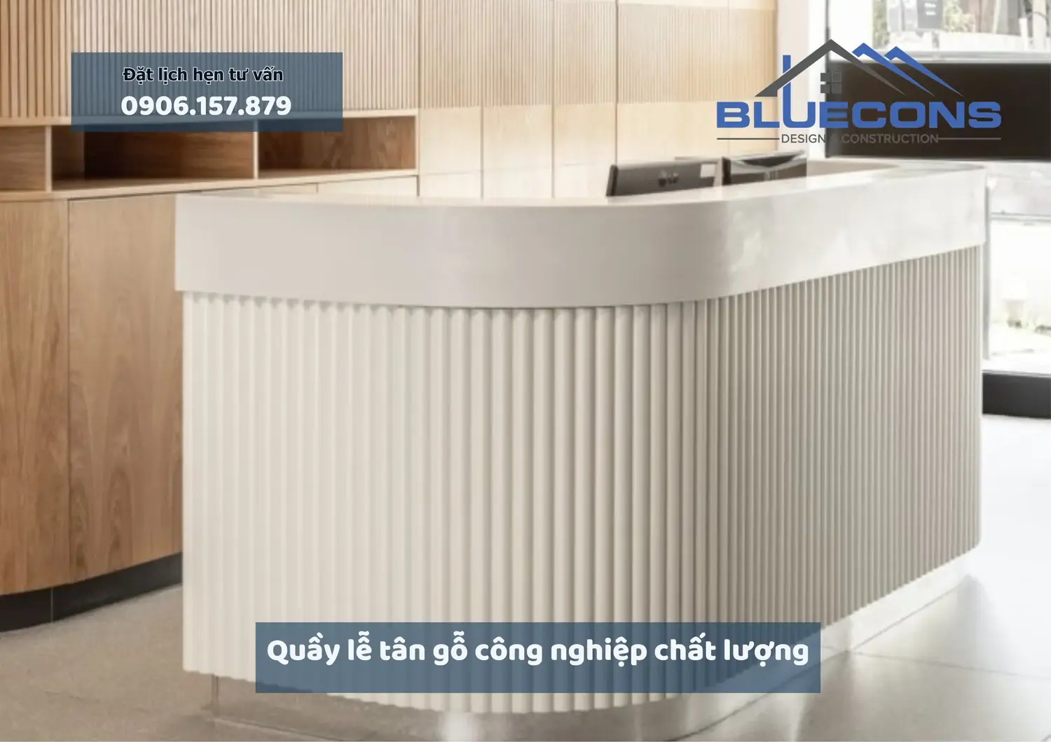 Quầy lễ tân gỗ công nghiệp chất lượng thiết kế sang trọng thịnh hành 2024 9 Quầy lễ tân gỗ công nghiệp chất lượng thiết kế sang trọng thịnh hành 2024