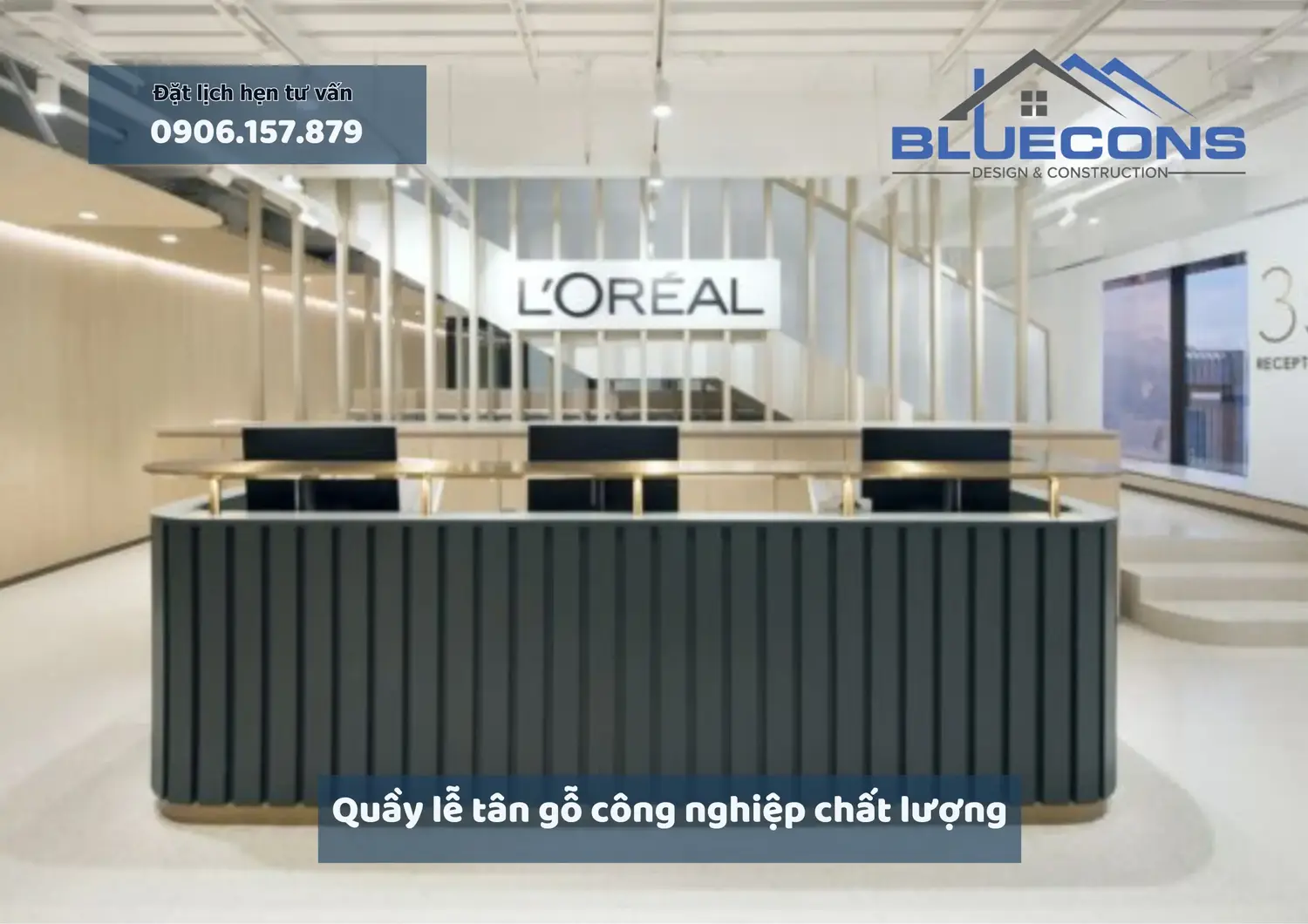 Quầy lễ tân gỗ công nghiệp chất lượng thiết kế sang trọng thịnh hành 2024 8 Quầy lễ tân gỗ công nghiệp chất lượng thiết kế sang trọng thịnh hành 2024
