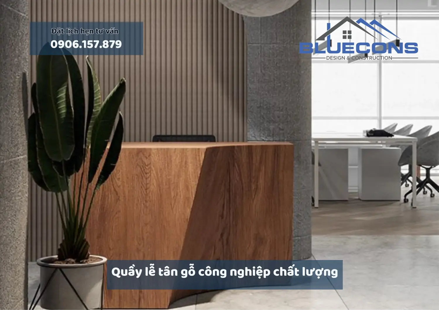 Quầy lễ tân gỗ công nghiệp chất lượng thiết kế sang trọng thịnh hành 2024 3 Quầy lễ tân gỗ công nghiệp chất lượng thiết kế sang trọng thịnh hành 2024