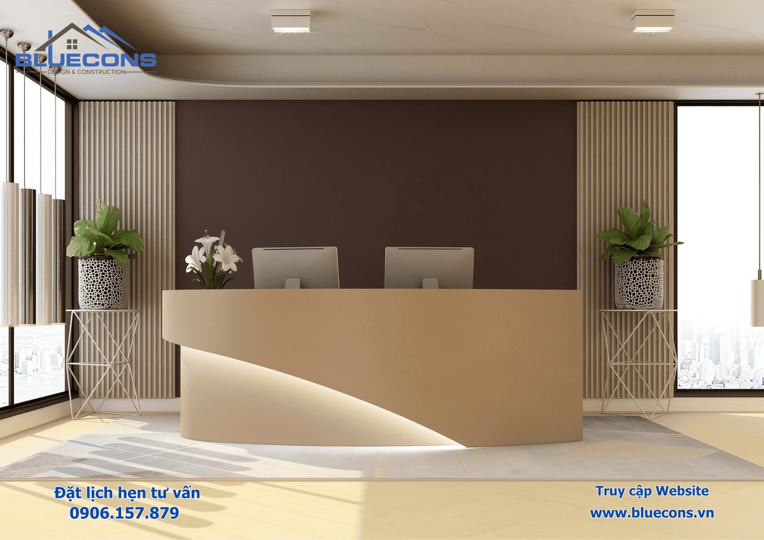Quầy lễ tân gỗ hiện đại, bàn quầy lễ tân gỗ sang trọng
