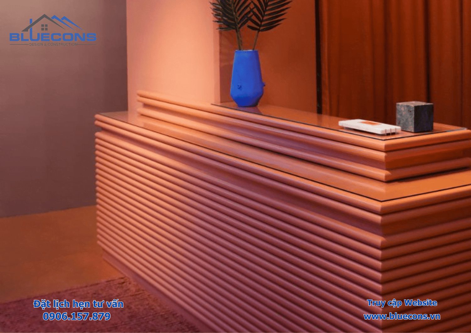 Quầy lễ tân gỗ tự nhiên đẹp tại Bluecons mới nhất 2024
