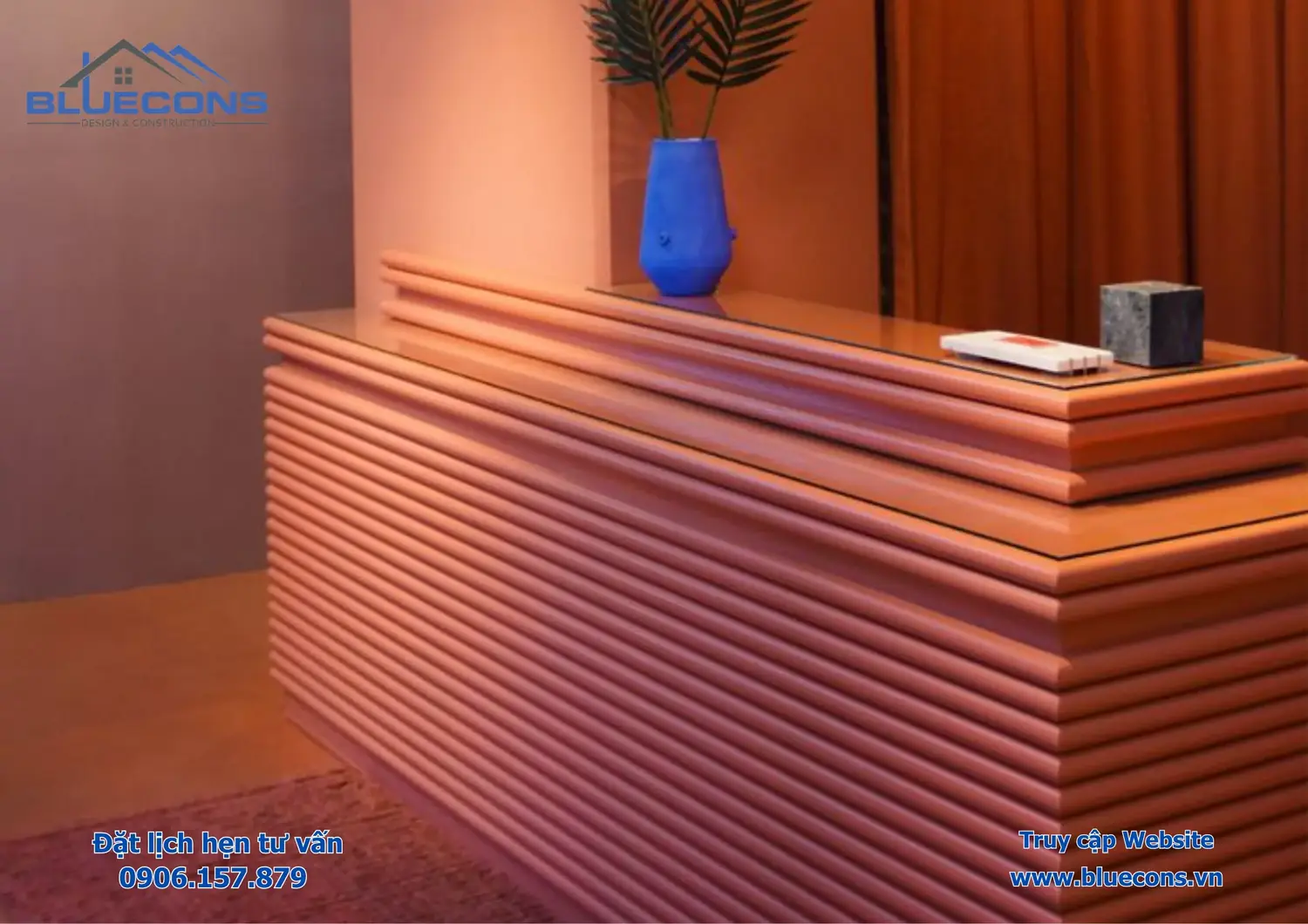 Quầy lễ tân gỗ tự nhiên đẹp tại Bluecons mới nhất 2024 5 Quầy lễ tân gỗ tự nhiên đẹp tại Bluecons mới nhất 2024