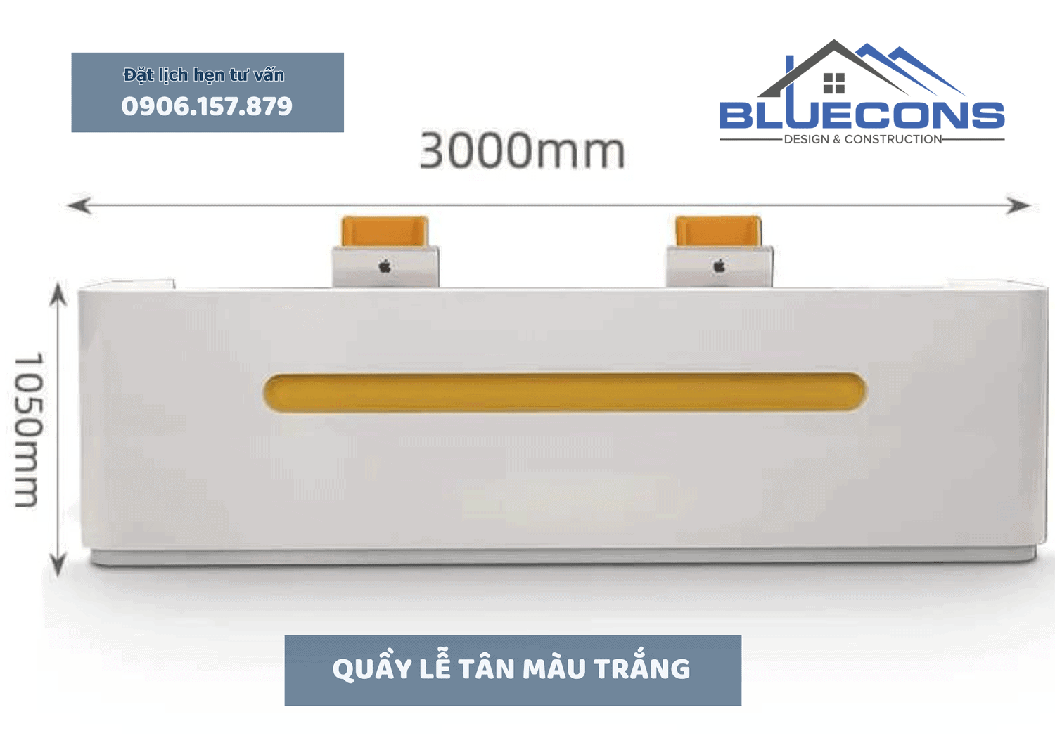 Quầy lễ tân màu trắng với thiết kế sang trọng mới nhất 2024