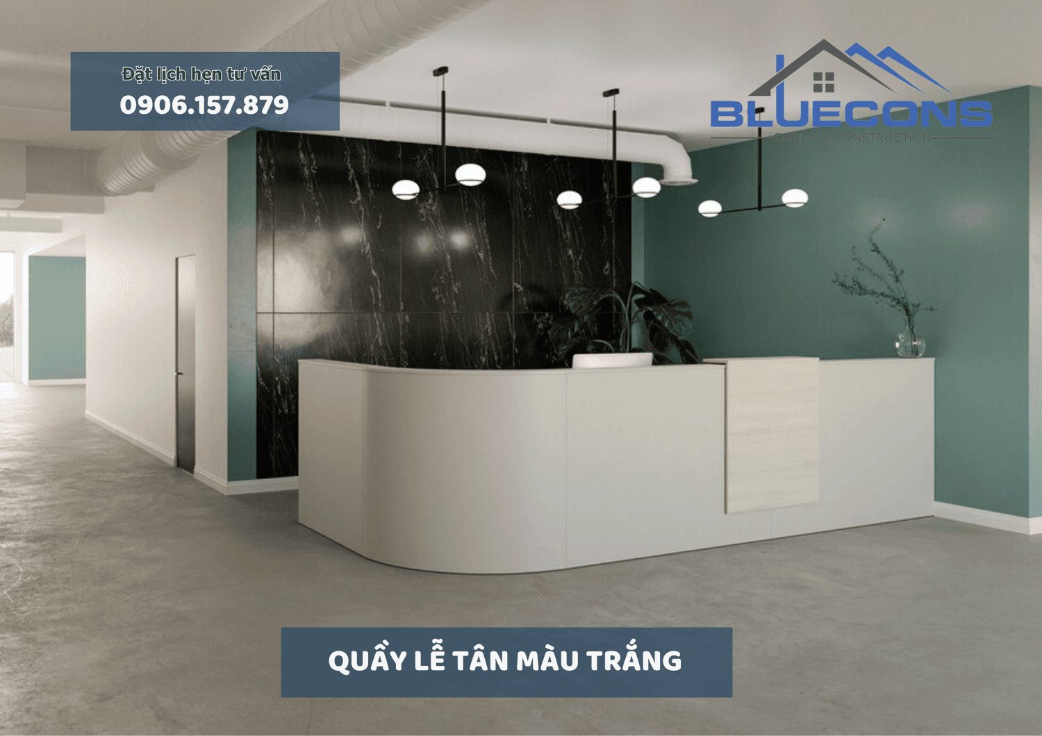 Quầy lễ tân màu trắng với thiết kế sang trọng mới nhất 2024