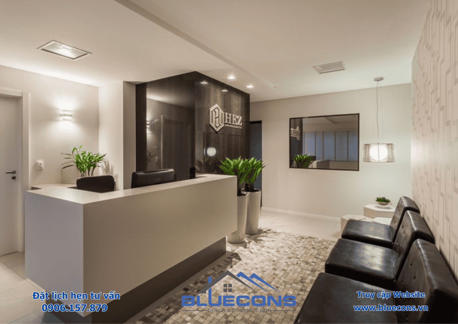 Quầy lễ tân phòng khám, đơn vị thiết kế thi công quầy lễ tân trọn gói Bluecons