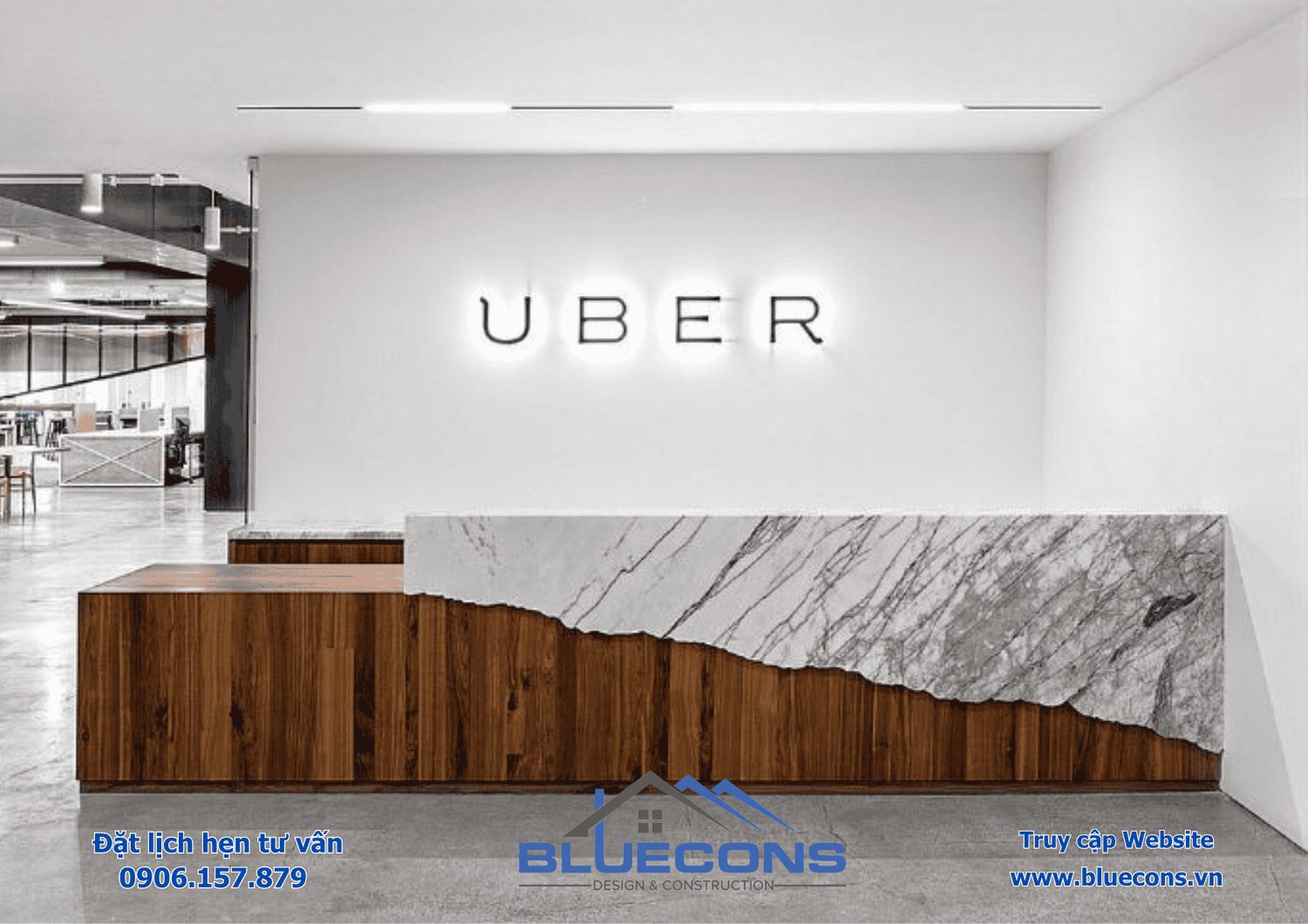 Quầy lễ tân phòng khám, đơn vị thiết kế thi công quầy lễ tân trọn gói Bluecons