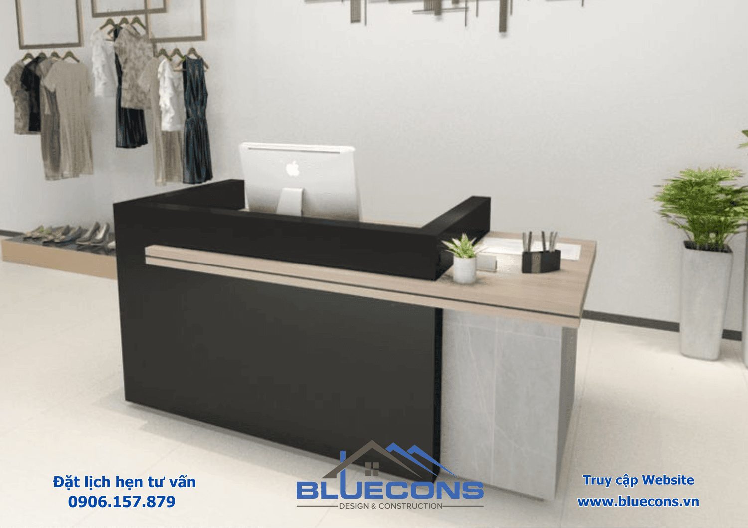 Quầy lễ tân phòng khám, đơn vị thiết kế thi công quầy lễ tân trọn gói Bluecons