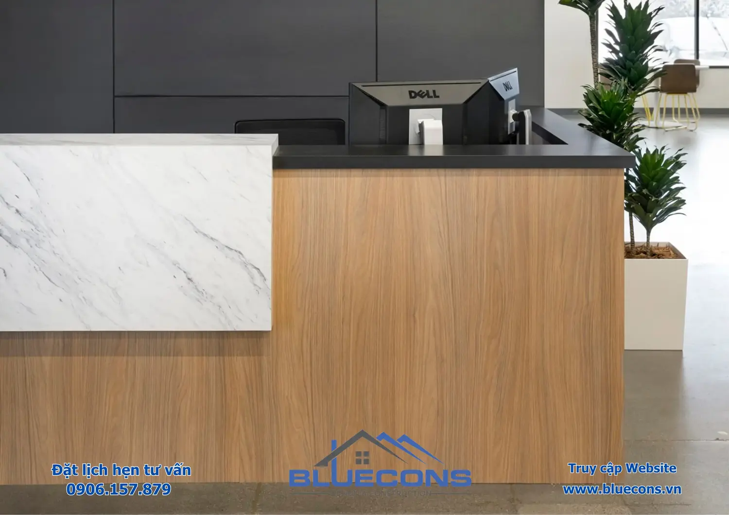 Quầy lễ tân phòng khám, đơn vị thiết kế thi công quầy lễ tân trọn gói Bluecons 5 Quầy lễ tân phòng khám, đơn vị thiết kế thi công quầy lễ tân trọn gói Bluecons