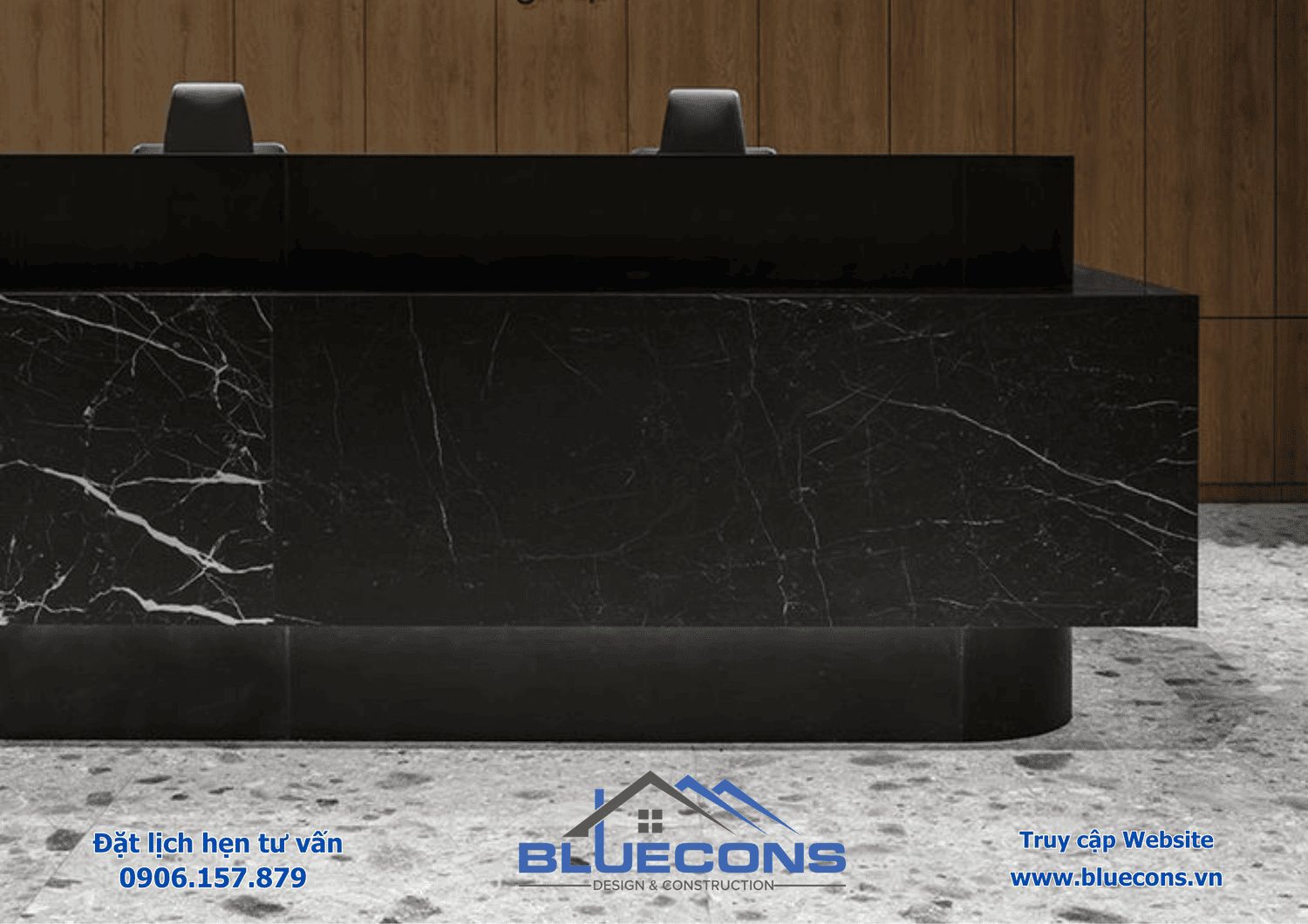 Quầy lễ tân phòng khám, đơn vị thiết kế thi công quầy lễ tân trọn gói Bluecons