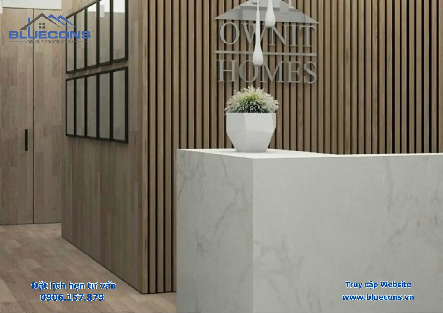 Thiết Kế Nội Thất Quầy Thu Ngân Bluecons: Đẳng Cấp và Đẹp Mắt