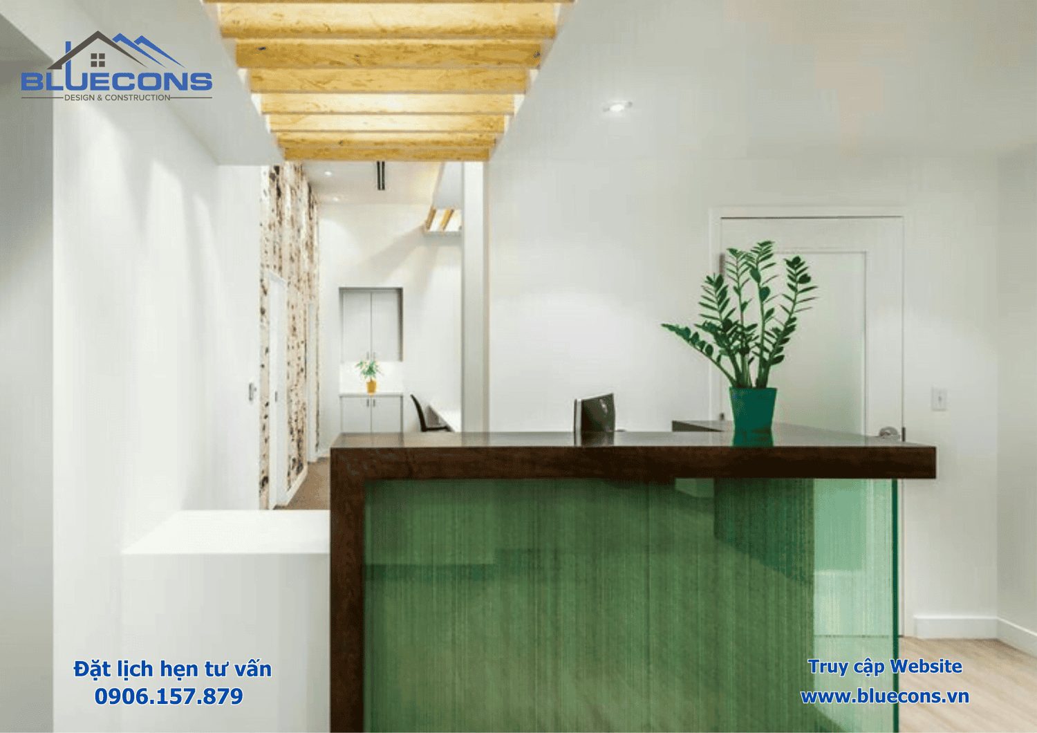 Thiết Kế Nội Thất Quầy Thu Ngân Bluecons: Đẳng Cấp và Đẹp Mắt