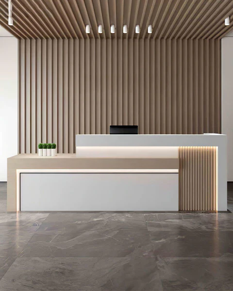 Thi công quầy lễ tân bằng gỗ MDF 3 Thi công quầy lễ tân bằng gỗ MDF 3