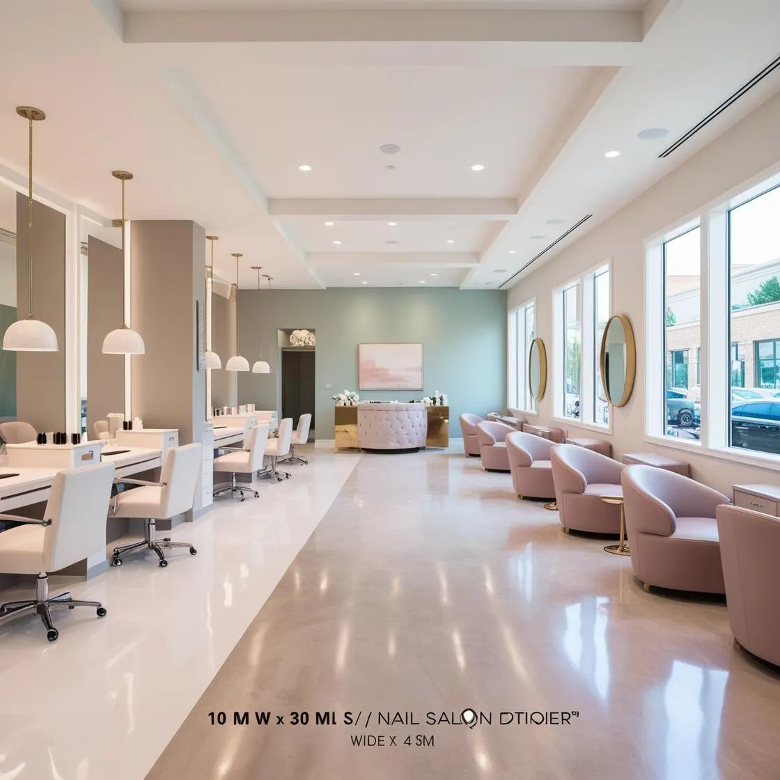 Thiết Kế Nội Thất Tiệm Nail - Nail Salon Interior Design 12 Thiết Kế Nội Thất Tiệm Nail ngang 10 mét dài 30 mét