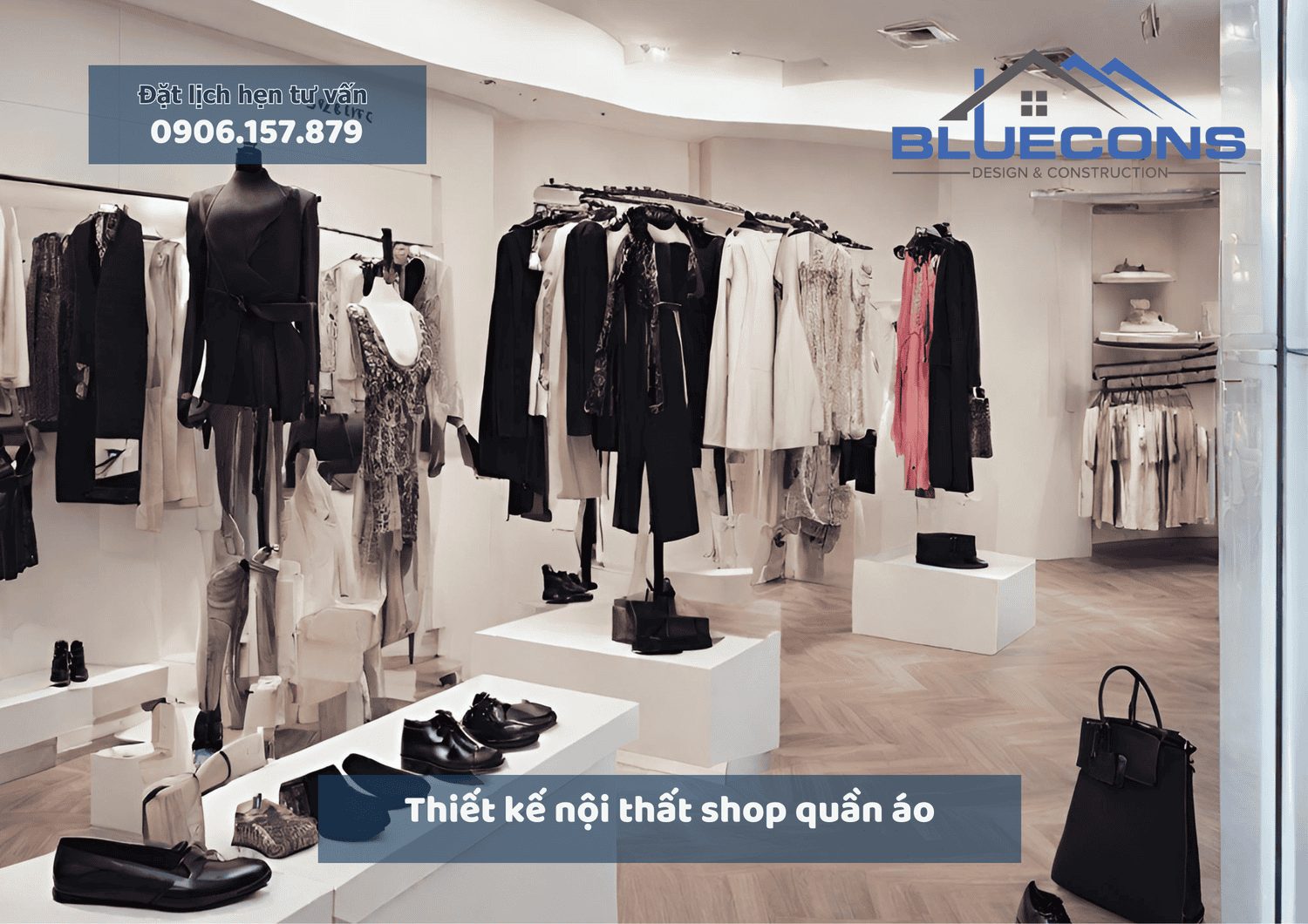 Thiết kế nội thất shop quần áo, báo giá thiết kế thi công trọn gói tại Bluecons