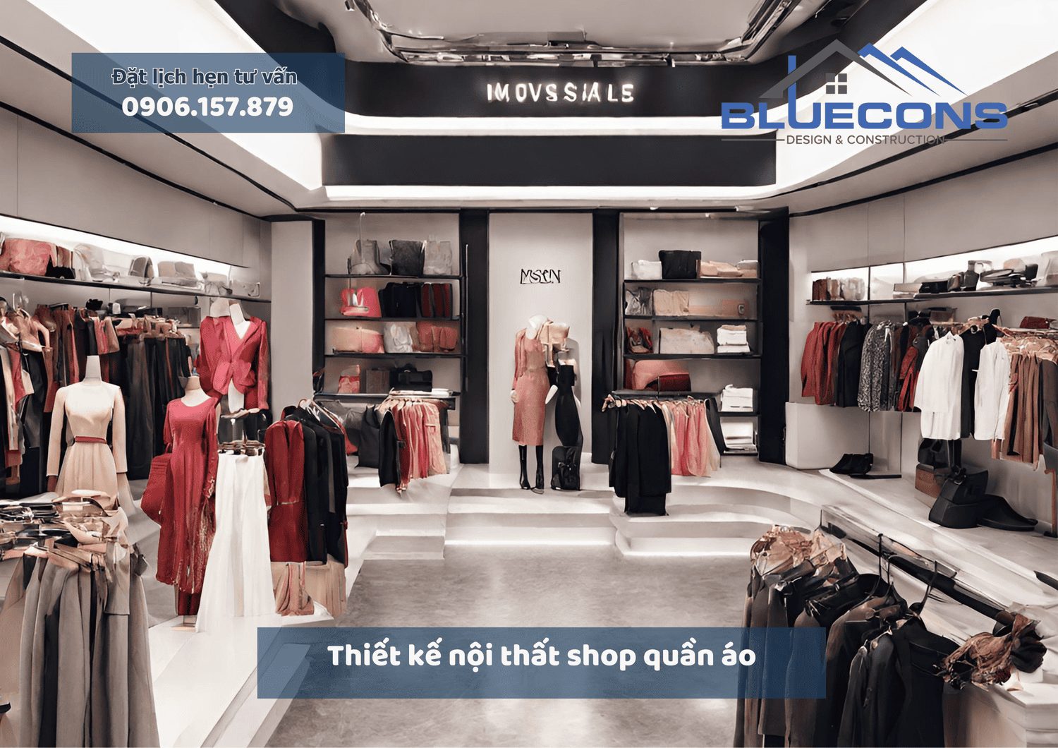 Thiết kế nội thất shop quần áo, báo giá thiết kế thi công trọn gói tại Bluecons