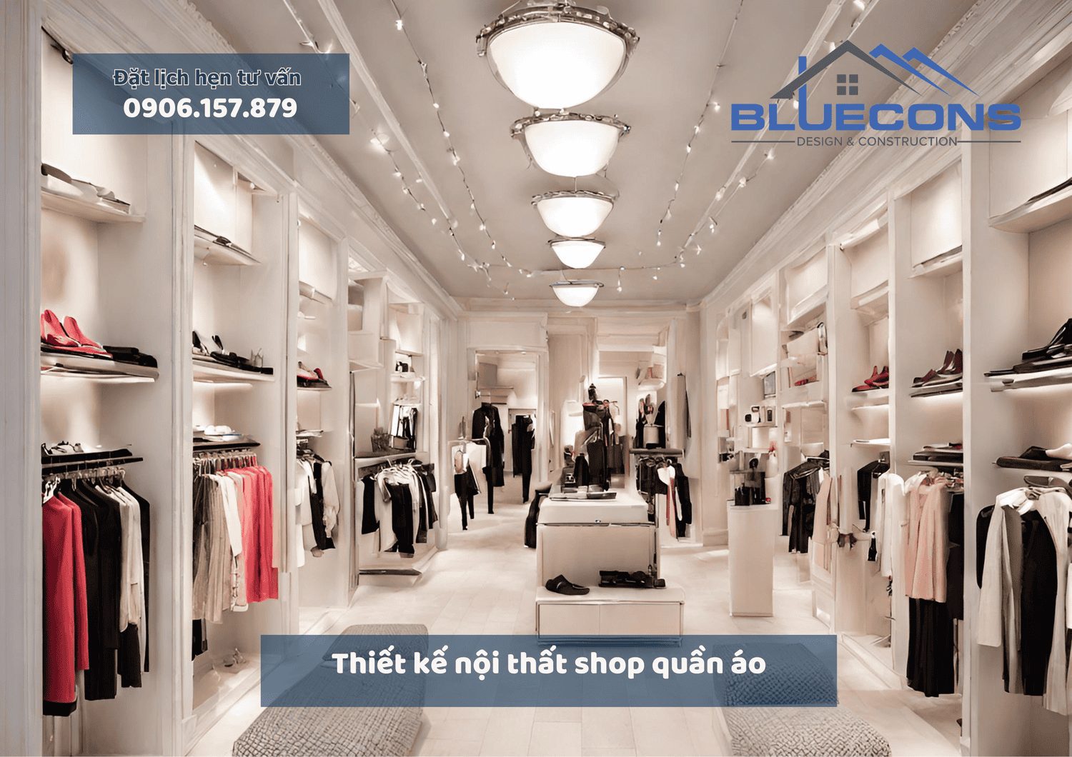 Thiết kế nội thất shop quần áo, báo giá thiết kế thi công trọn gói tại Bluecons