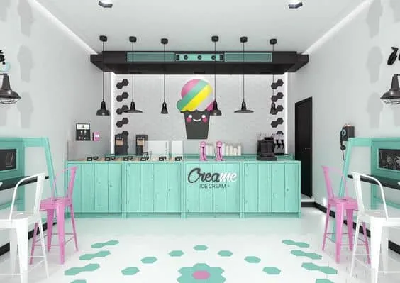 Quầy kem 2 Thiết kế quầy kem với màu sắc tươi sáng
