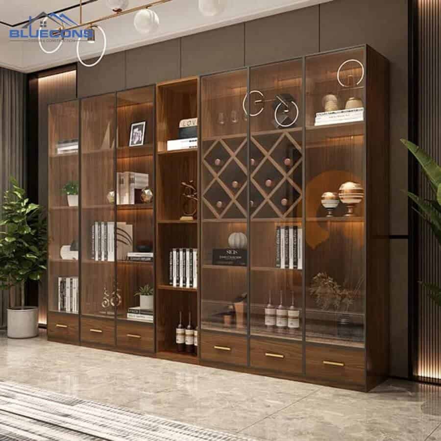 Thiết kế tủ rượu phòng khách gỗ công nghiệp đẹp mắt