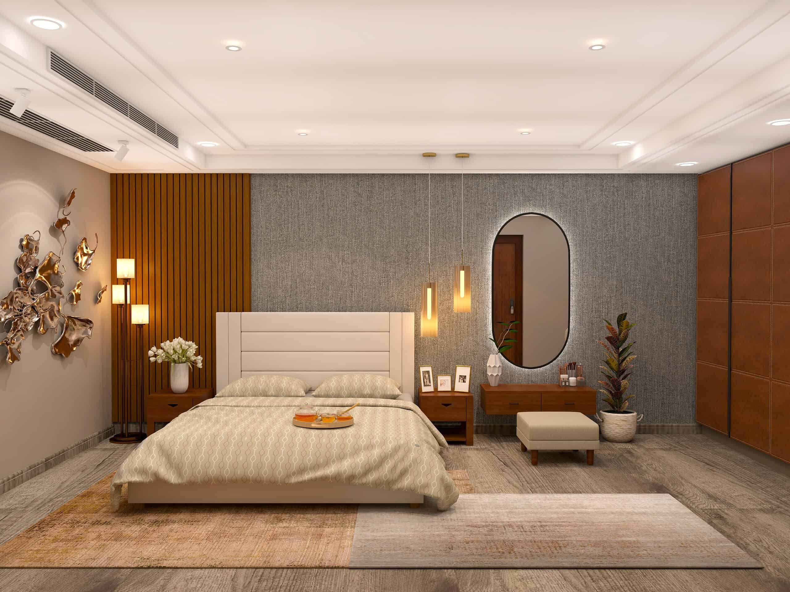 Master bedroom with rafters and dressing table Master bedroom with rafters and dressing table