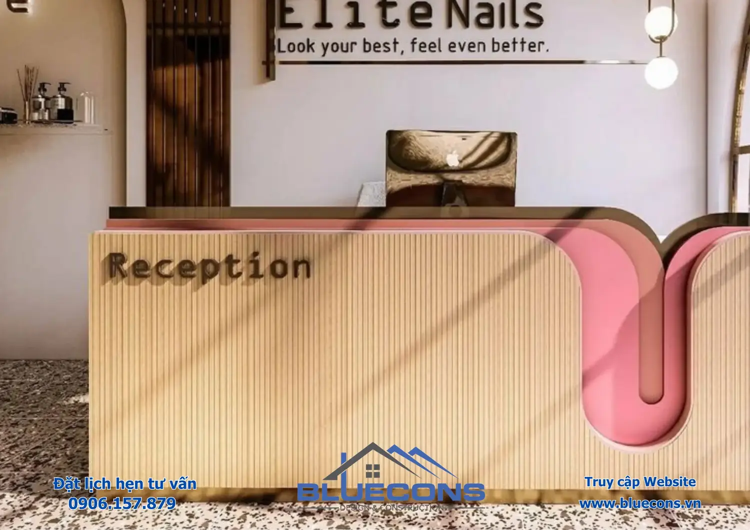 Trang trí quầy lễ tân, sảnh quầy lễ tân thịnh hành nhất năm 2024