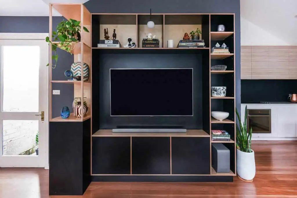 Tủ sách gỗ plywood cho phòng khách 4 Tủ sách gỗ plywood cho phòng khách 4