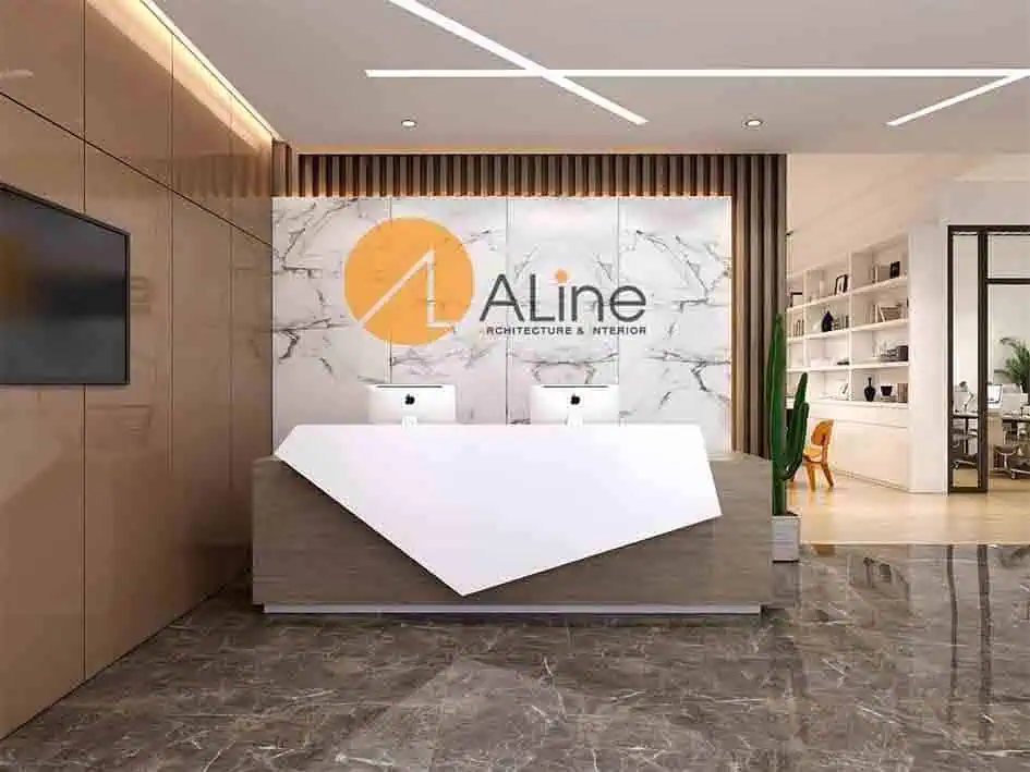 Backdrop quầy lễ tân làm bằng gỗ