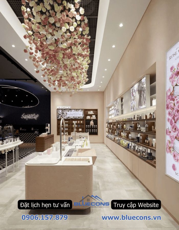 thiết kế shop mỹ phẩm Thi công shop mỹ phẩm 20m2 nhỏ đẹp trọn gói